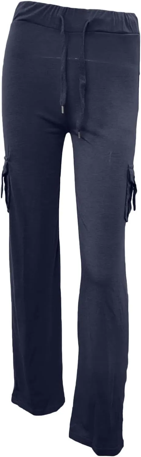 Women Workout Out Leggings Pants Solid Stretch Waist Button Pockets Yoga Gym Pants Elastic Waist Running Trousers
