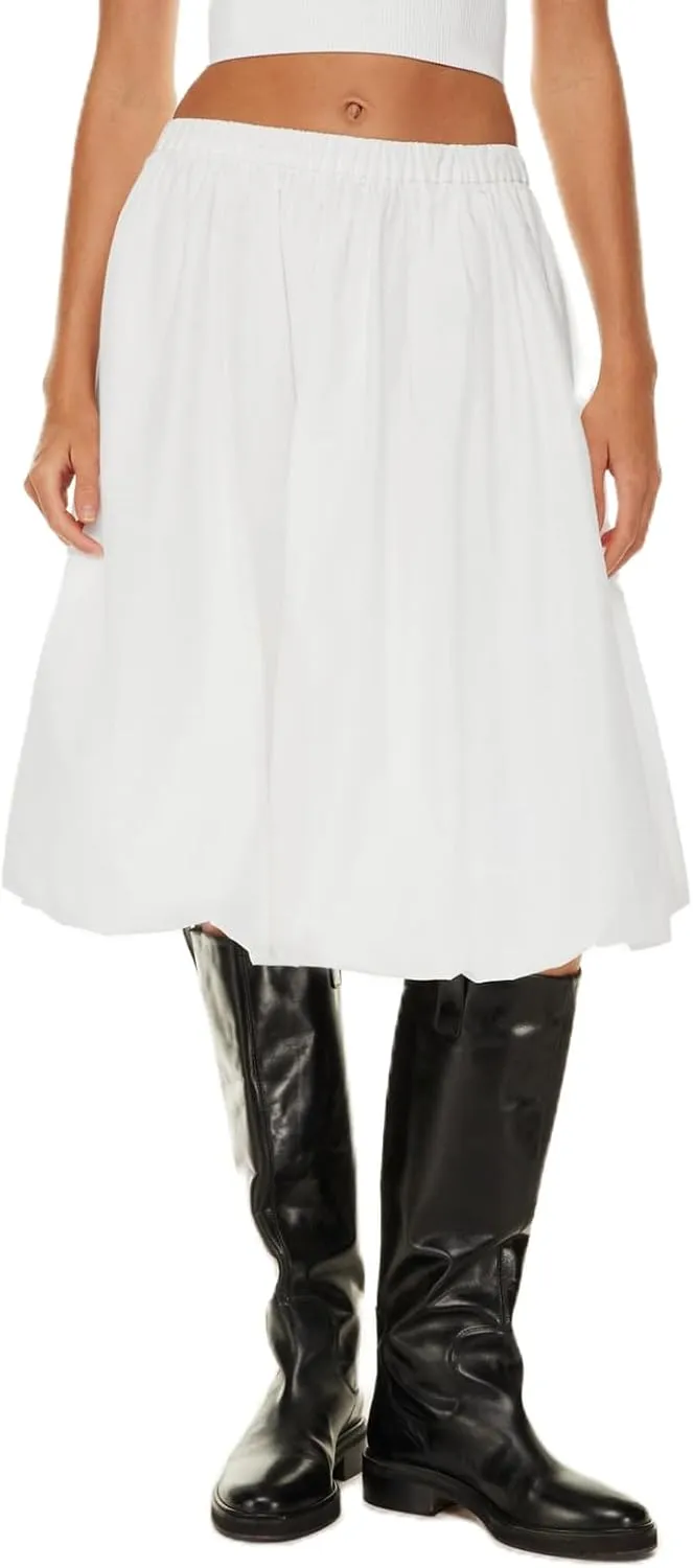 Women Y2k Bubble Skirt Low Waist Elastic A Line Midi Skirts Puffy Balloon Pleated Summer Going Out Streetwear