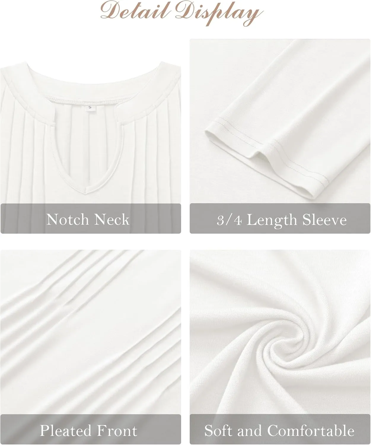 Womens 3/4 Sleeve Tops Business Casual Blouses V Neck Pleated Shirts Peasant Tunic Tops Dressy Casual Work Outfits