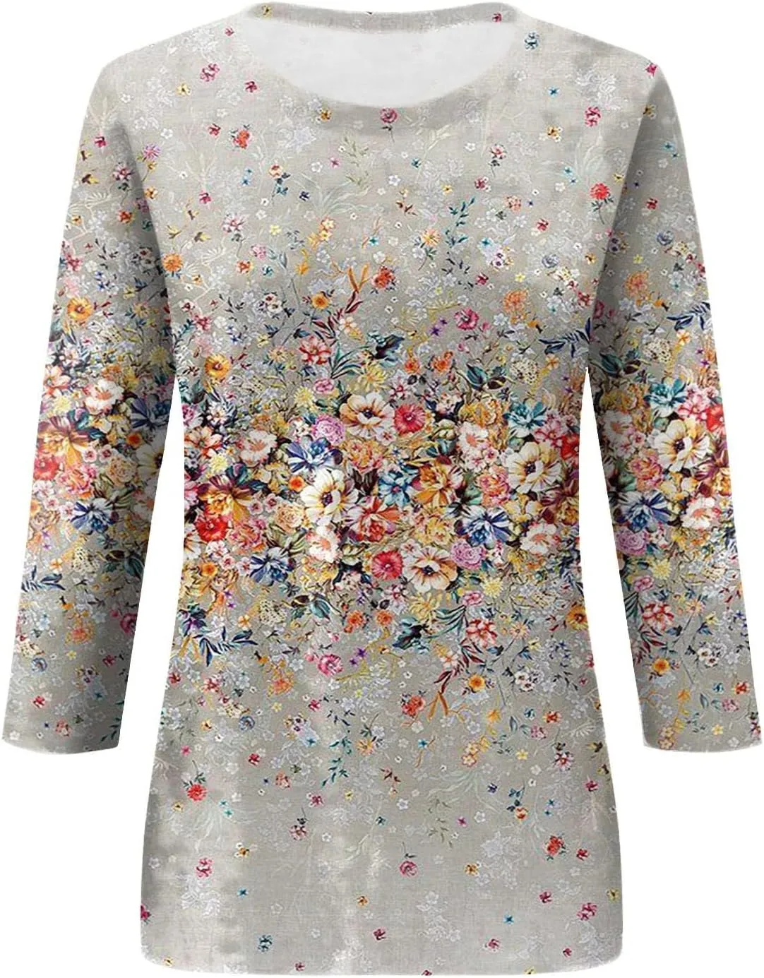 Womens 3/4 Sleeve Tops Casual Boat Neck Cute T-Shirts Loose Fit Pink Floral Print