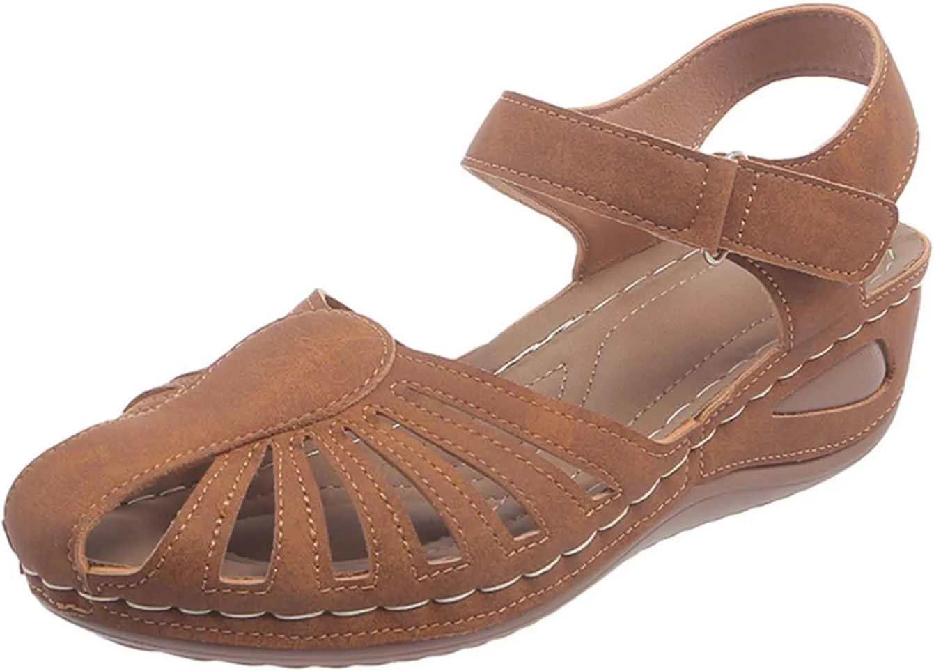 Women's Arch-Support Orthopedic Sandals Closed Toe Hollow Out Strap Ankle Trending Comfort Sandal Shoes for Vacation