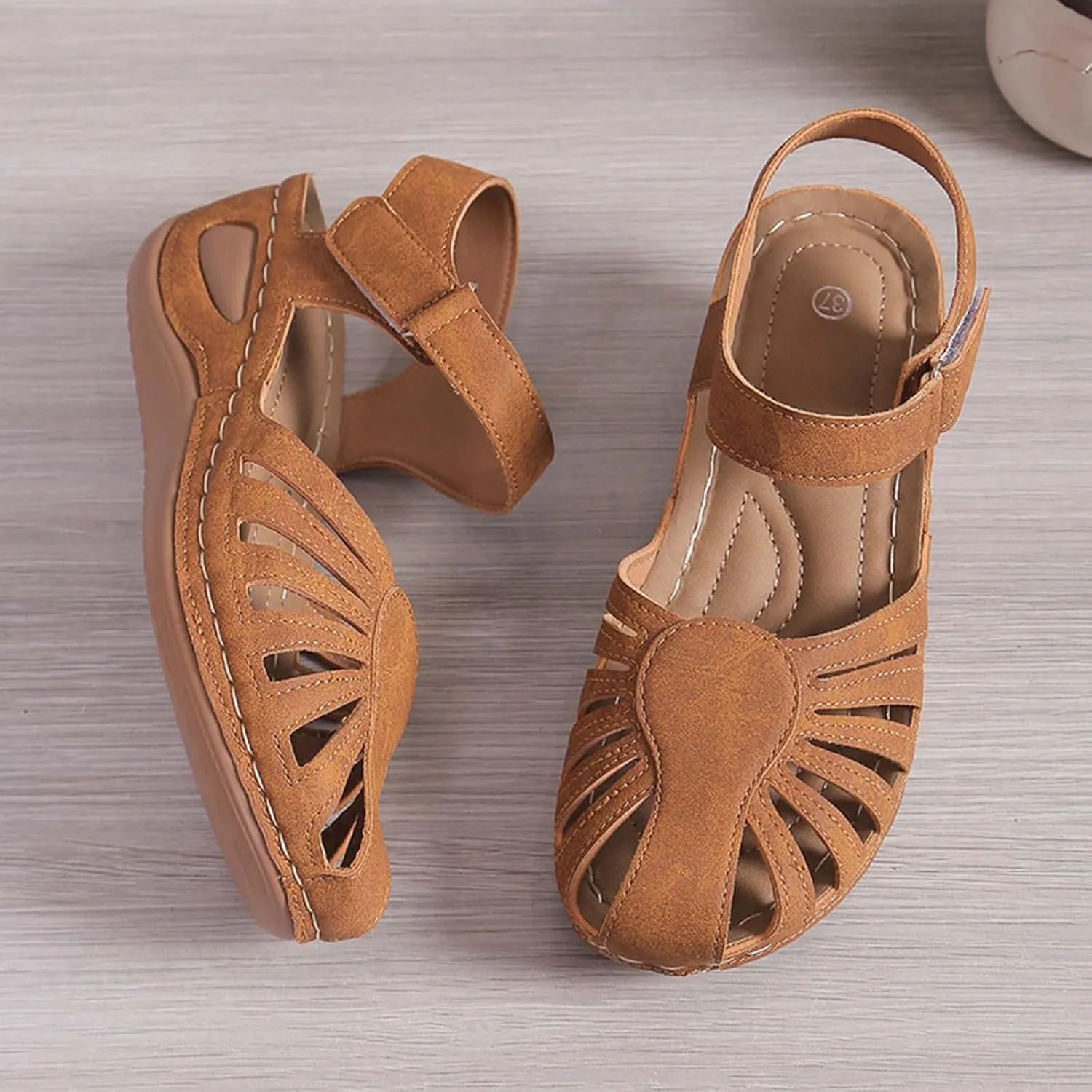 Women's Arch-Support Orthopedic Sandals Closed Toe Hollow Out Strap Ankle Trending Comfort Sandal Shoes for Vacation