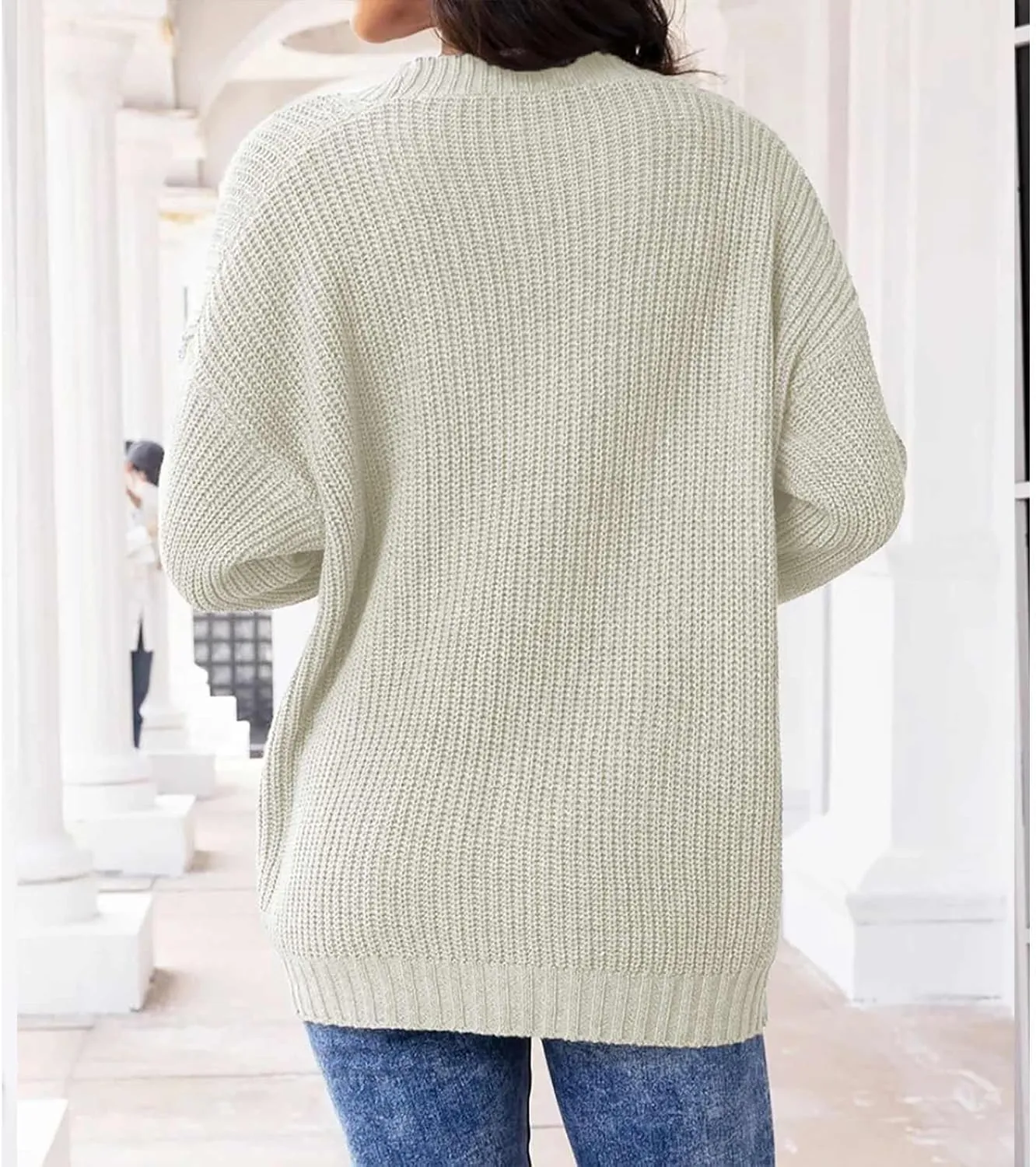 Women's Autumn Sweater Trendy Solid Knitted Button Down Long Sleeve Warm Loose Cardigan Winter Thick Crochet Coats