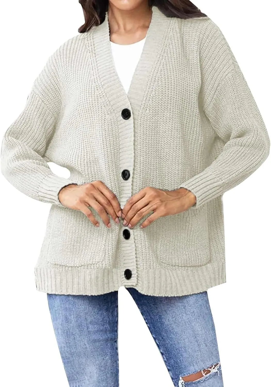 Women's Autumn Sweater Trendy Solid Knitted Button Down Long Sleeve Warm Loose Cardigan Winter Thick Crochet Coats