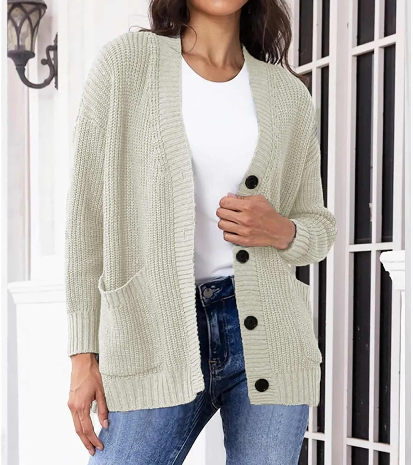 Women's Autumn Sweater Trendy Solid Knitted Button Down Long Sleeve Warm Loose Cardigan Winter Thick Crochet Coats