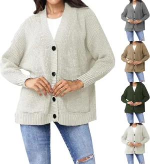 Women's Autumn Sweater Trendy Solid Knitted Button Down Long Sleeve Warm Loose Cardigan Winter Thick Crochet Coats