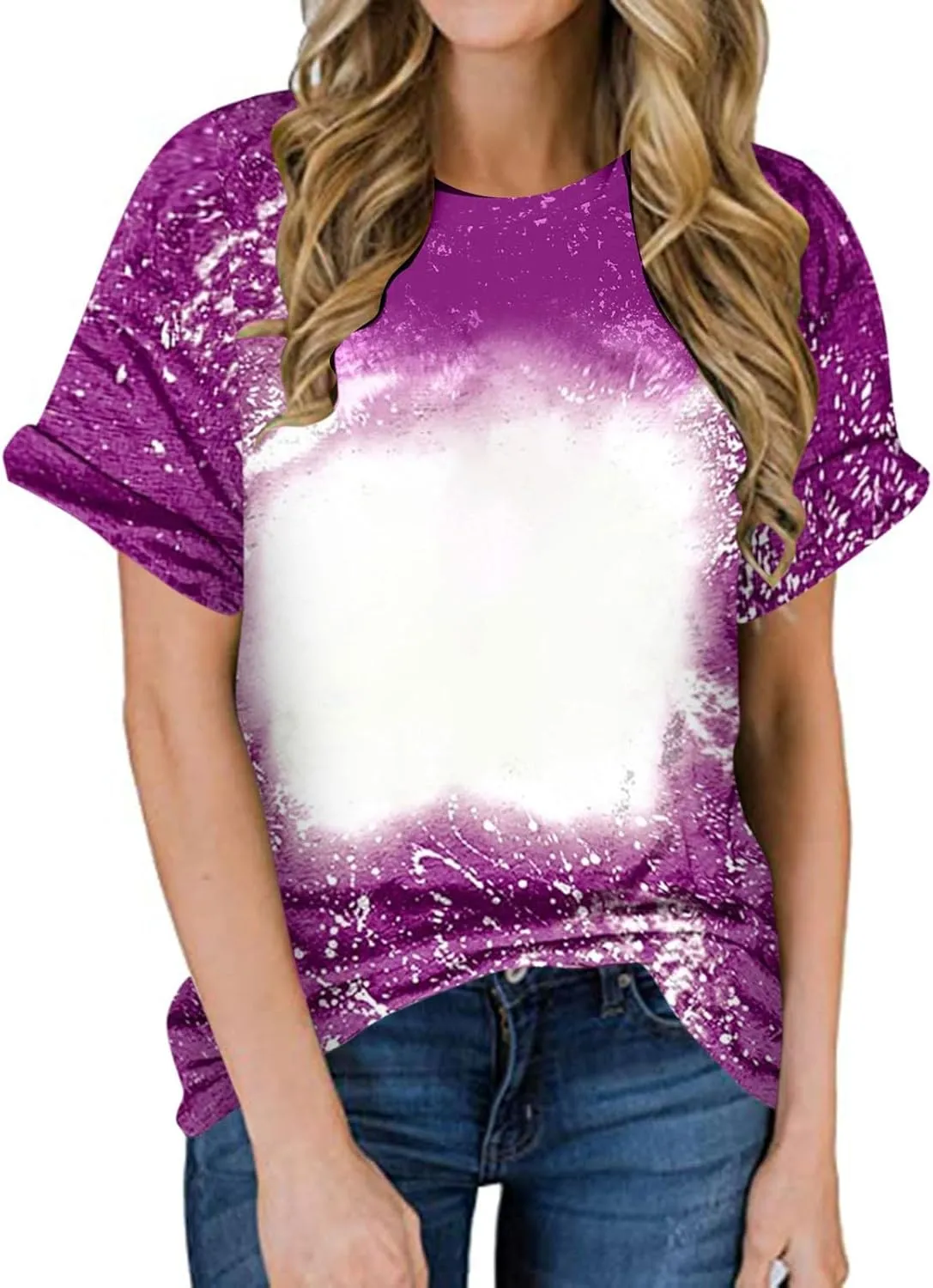 Womens Blank Bleached Shirts for Sublimation Casual Loose Short Sleeve Summer Tops Polyester Tshirt Sublimation Ready