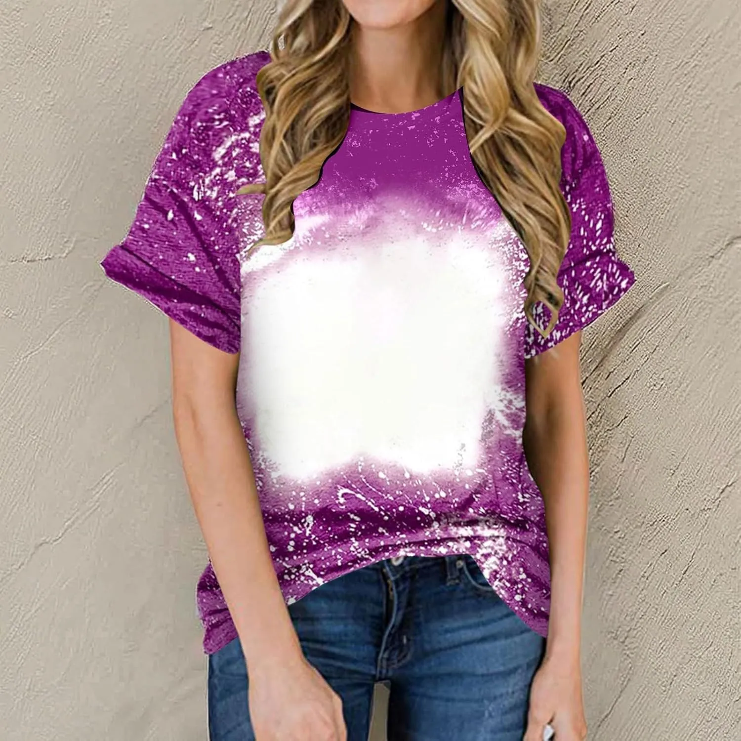 Womens Blank Bleached Shirts for Sublimation Casual Loose Short Sleeve Summer Tops Polyester Tshirt Sublimation Ready
