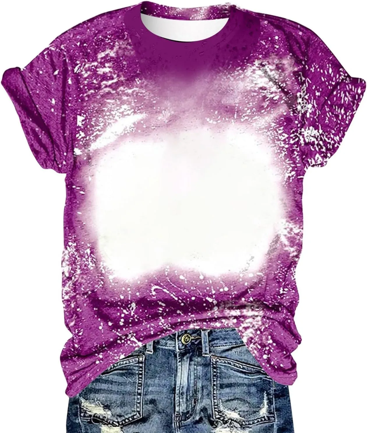 Womens Blank Bleached Shirts for Sublimation Casual Loose Short Sleeve Summer Tops Polyester Tshirt Sublimation Ready