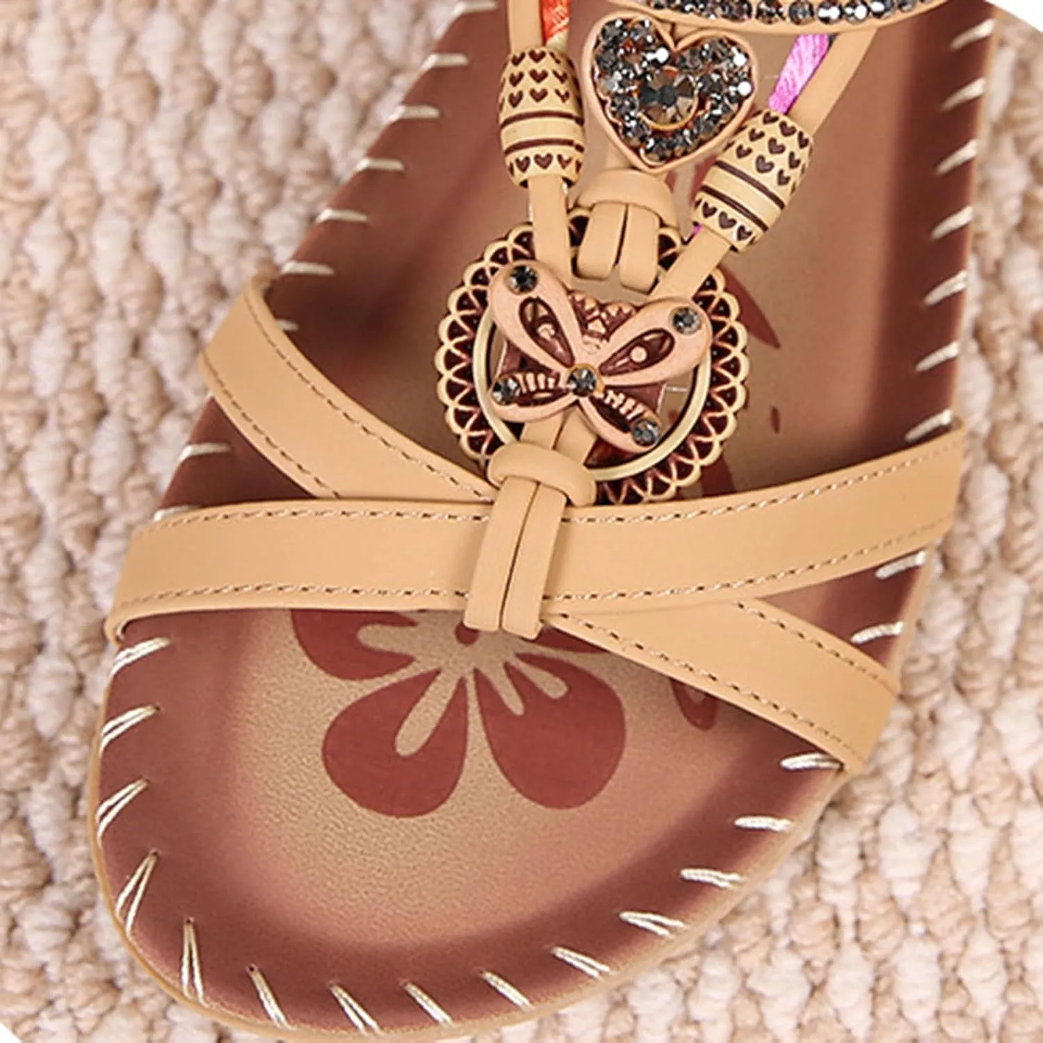 Women's Bohemian Exotic Trendy Sandal High Elastic Ankle Strappy Shoe Rhinestone Embellished Sandals Rubber Sole Flat