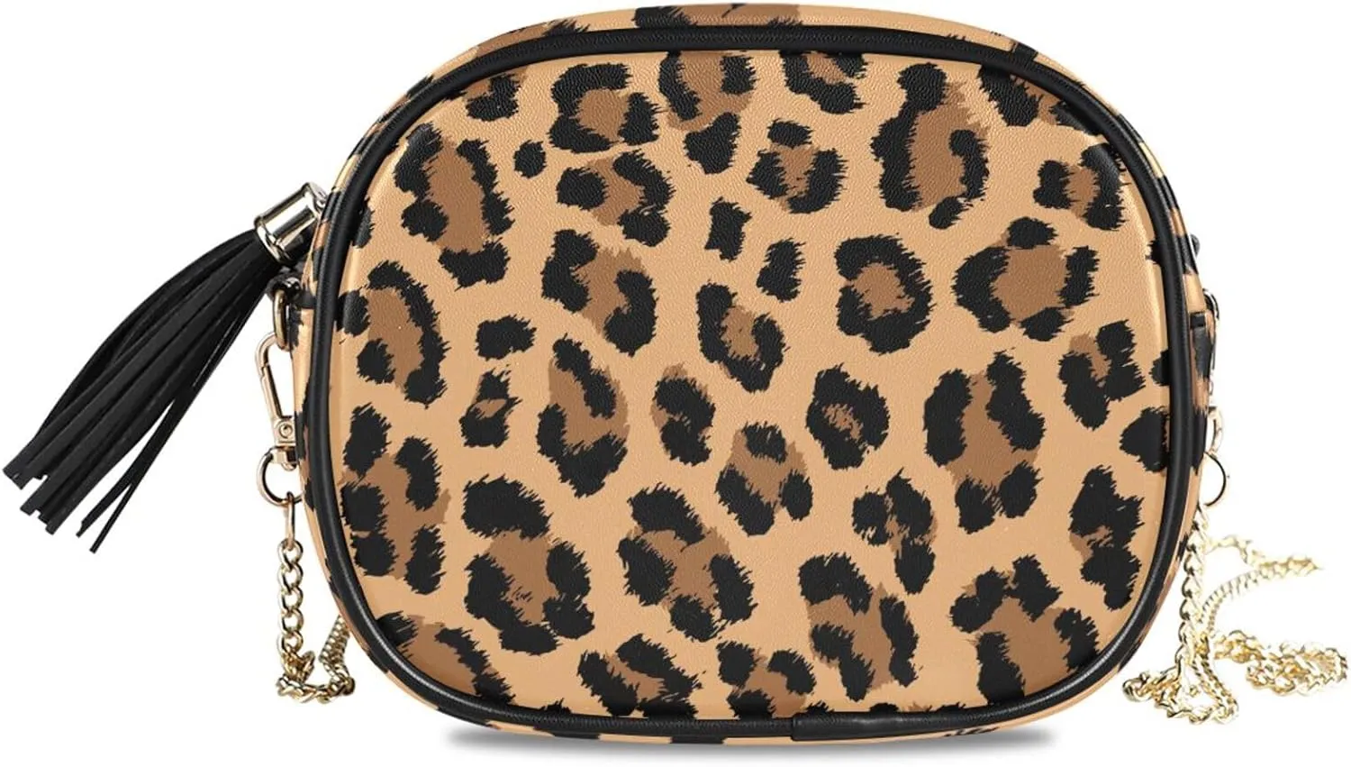 Women's Brown Leopard Animal Print Crossbody Bag, Satchel Handbag with Adjustable Chain Strap, 7.48x5.9x3.54in