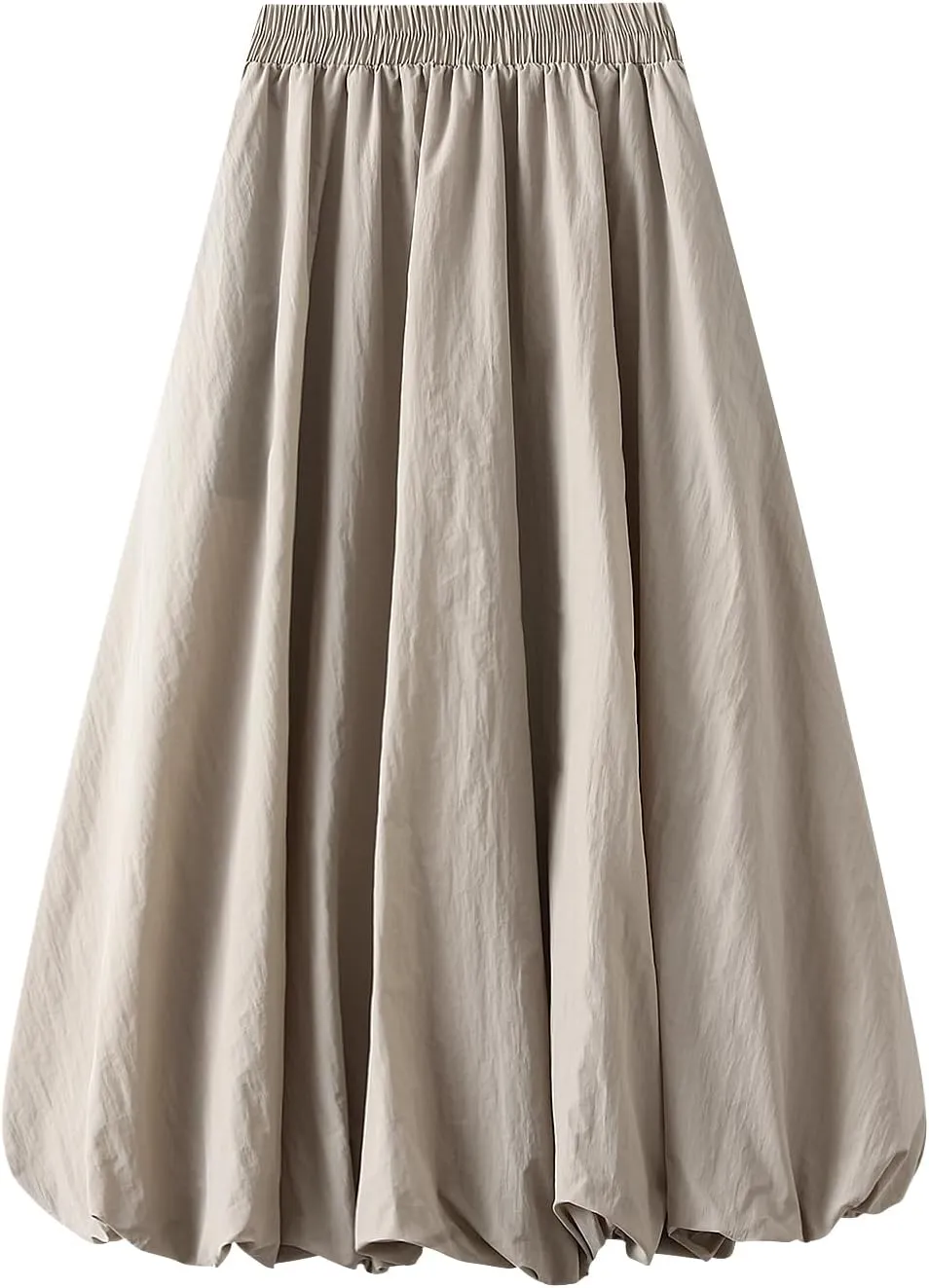 Women's Bubble Long Skirts Elegant Elastic Waist Balloon Ruffle Solid Color A-Line Casual Flowy Beach Puff Skirts