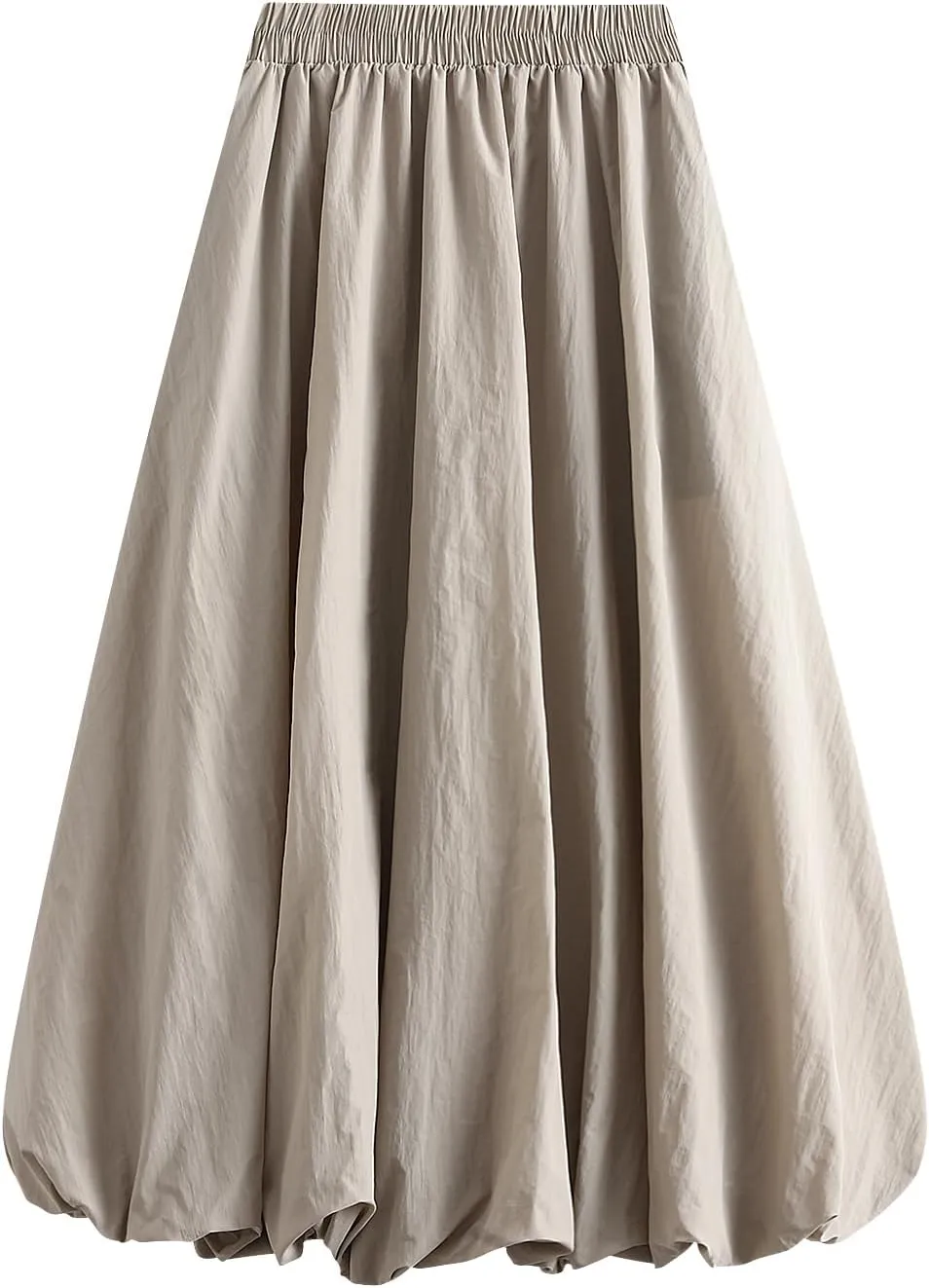 Women's Bubble Long Skirts Elegant Elastic Waist Balloon Ruffle Solid Color A-Line Casual Flowy Beach Puff Skirts