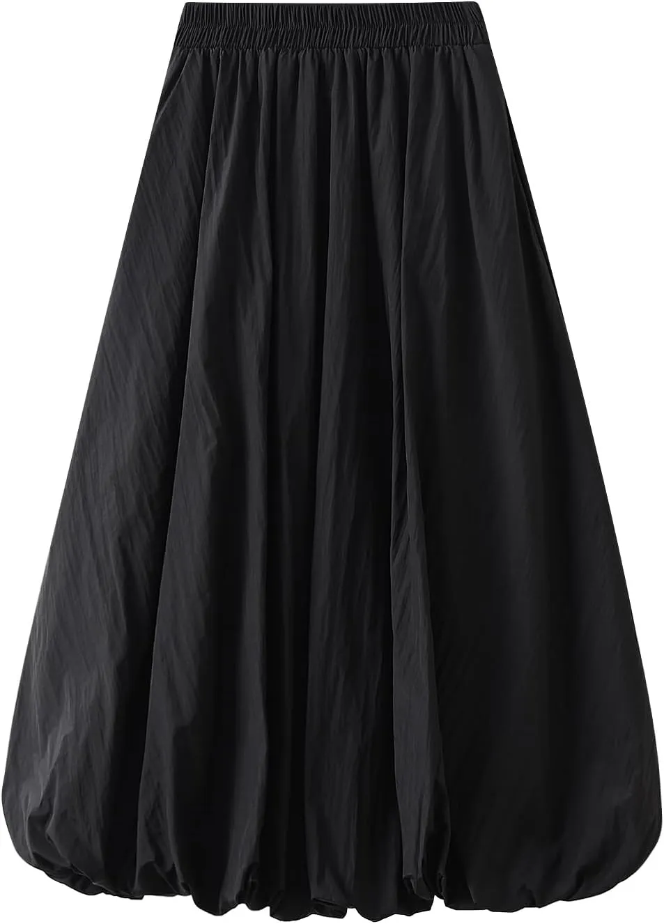 Women's Bubble Long Skirts Elegant Elastic Waist Balloon Ruffle Solid Color A-Line Casual Flowy Beach Puff Skirts
