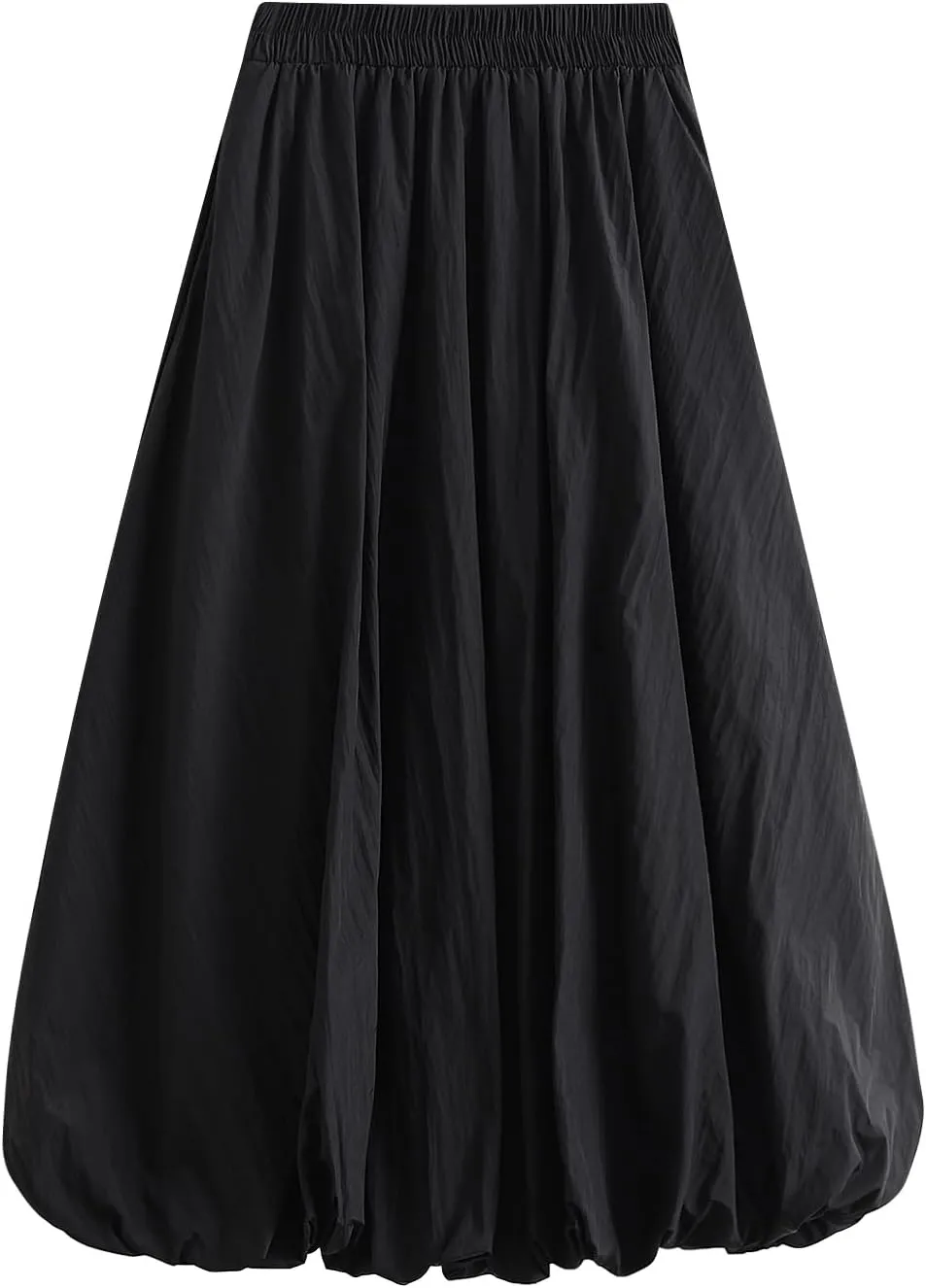 Women's Bubble Long Skirts Elegant Elastic Waist Balloon Ruffle Solid Color A-Line Casual Flowy Beach Puff Skirts
