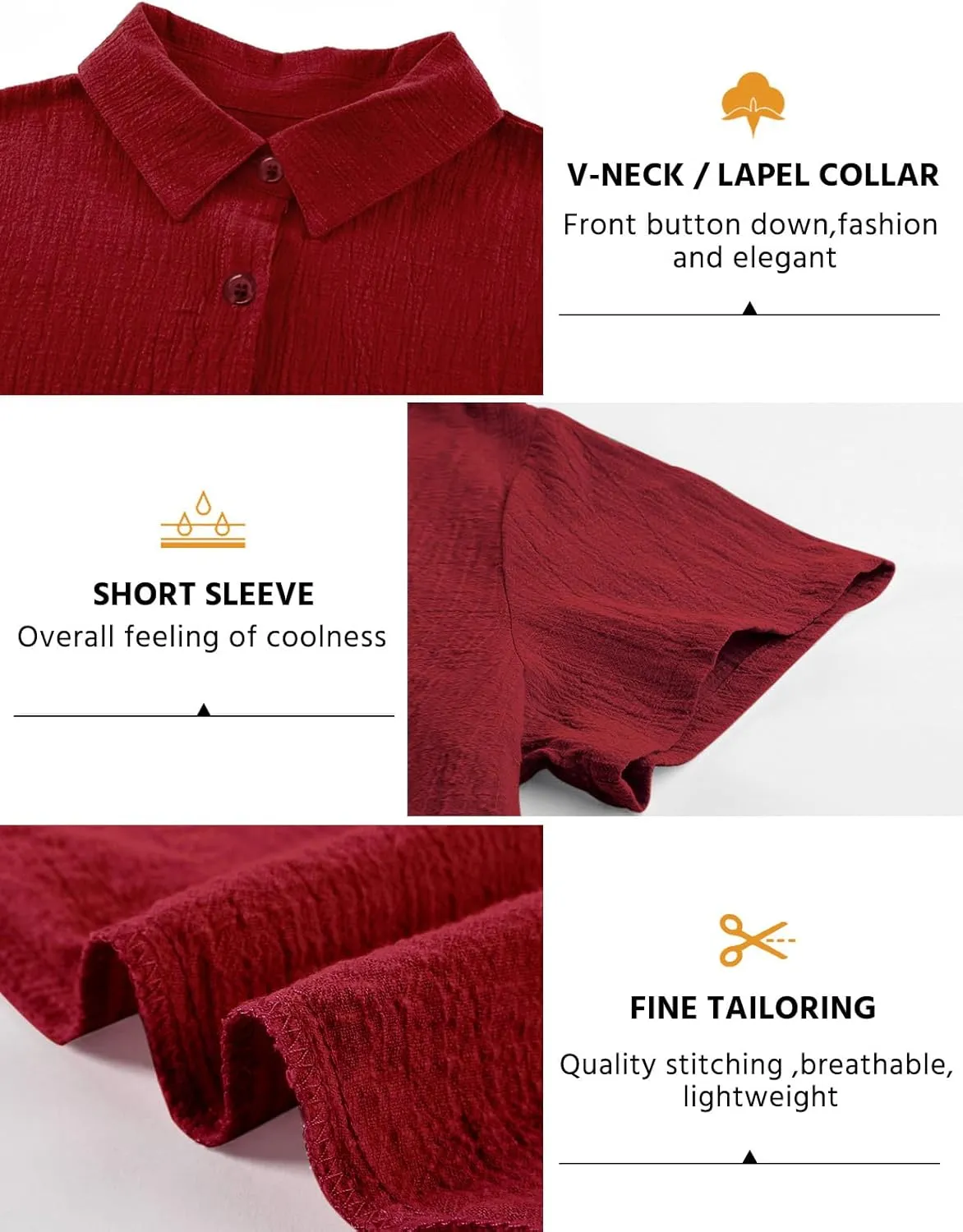Womens Button Down Shirts Cotton Summer Tops V Neck Short Sleeve Shirt Collar Blouse Casual Plain Tshirt Work Tops