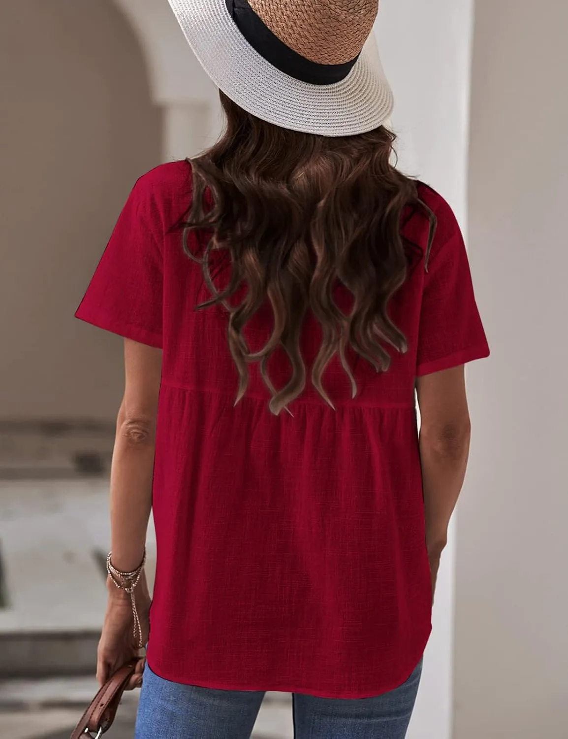 Womens Button Down Shirts Cotton Summer Tops V Neck Short Sleeve Shirt Collar Blouse Casual Plain Tshirt Work Tops