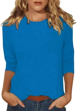 Women's Casual 3/4 Sleeve T-Shirt 2025 Summer Tunic Tops Dressy Trendy Basic Tees Blouses Loose Fit Crewneck Pullover
