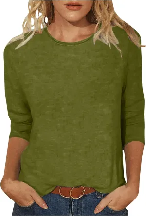Women's Casual 3/4 Sleeve T-Shirt Round Neck Cute Tunic Tops Basic Tees Blouses Loose Fit Pullover 2024 Dressy Trendy