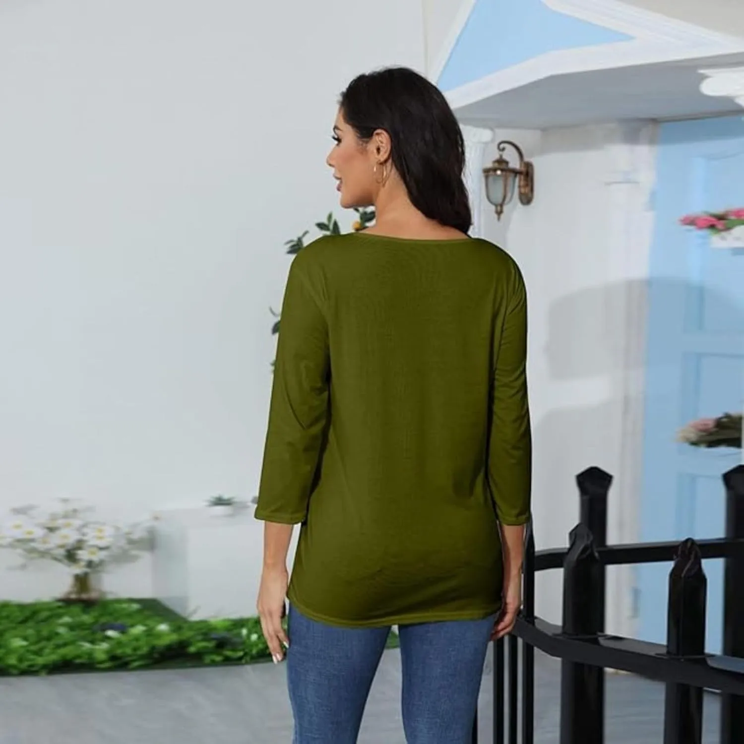 Women's Casual 3/4 Sleeve T-Shirt Round Neck Cute Tunic Tops Basic Tees Blouses Loose Fit Pullover 2024 Dressy Trendy