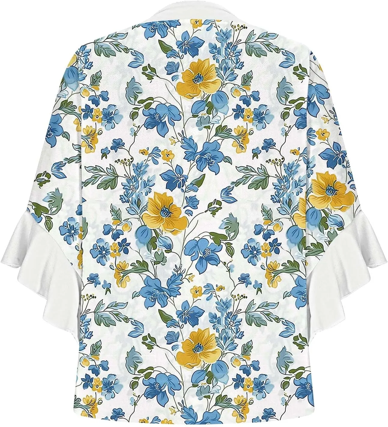 Women's Casual Boho Floral Print Tops Loose V Neck 3/4 Wave Bell Sleeve Flowy Shirts Summer Blouses for Women