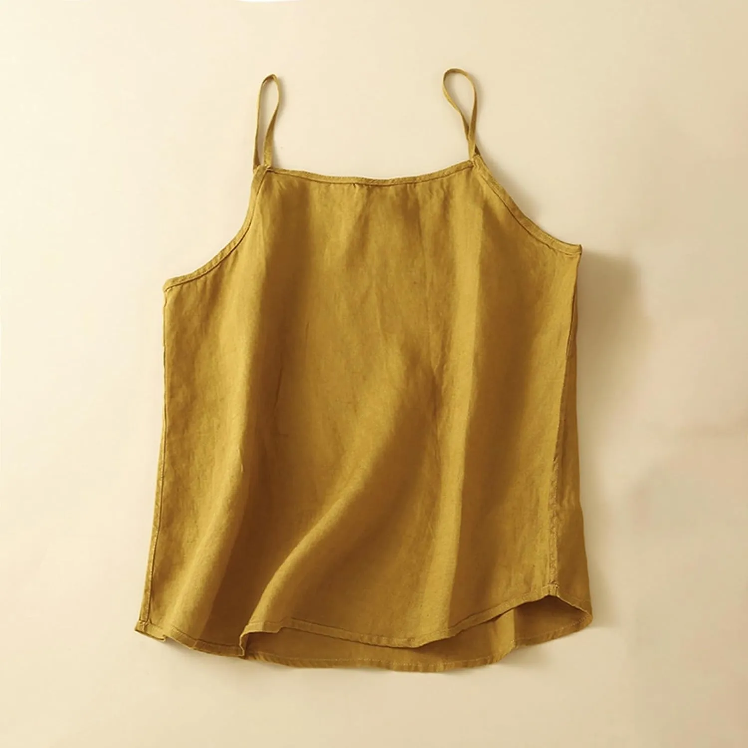 Womens Cotton Linen Spaghetti Strap Cami Shirts Causal Loose Tank Tops Sleeveless Summer Loose Fit Camisole