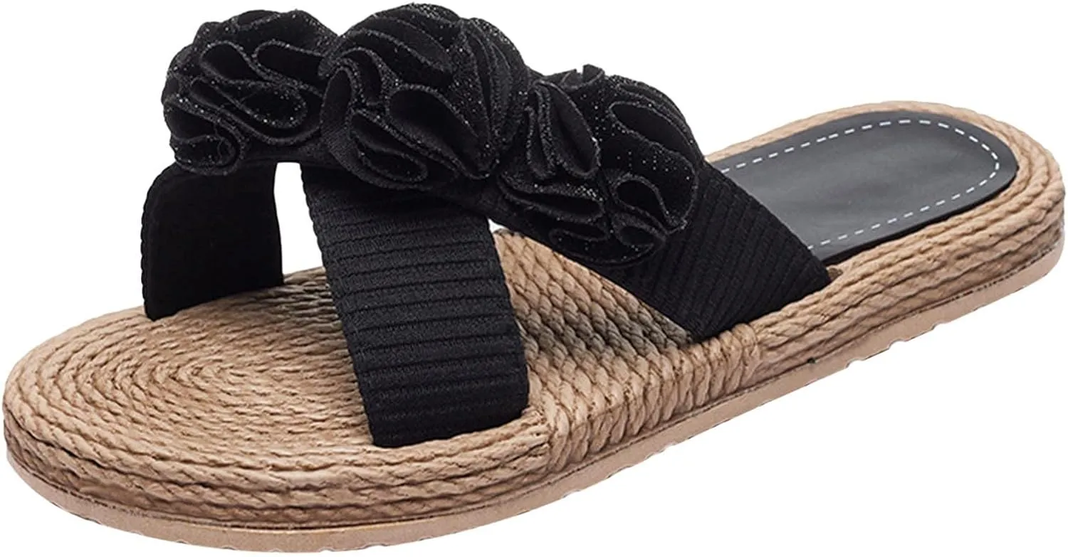 Women's Criss Cross Strappy Sandals Open Toe Comfortable Slip on Slide Shoes Beach Summer Footwear Sandal