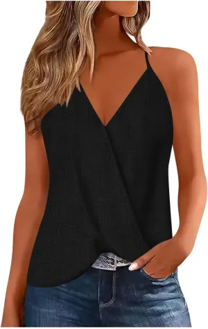 Womens Deep V Neck Wrap Spaghetti Strap Tank Tops Summer Boho Sleeveless Dressy Casual Ladies Shirts Blouses 2025