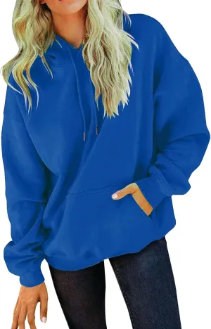 Women's Fall Casual Hoodies Solid Long Sleeve Drawstring Hooded Chunky Warm Pullovers Oversized Exercise Sweatshirt