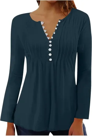 Womens Fall Fashion Tunic Shirts Long Sleeve Button Down Tops Casual Loose Comfy Blouses Empire Waist Clothes