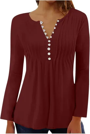 Womens Fall Fashion Tunic Shirts Long Sleeve Button Down Tops Casual Loose Comfy Blouses Empire Waist Clothes