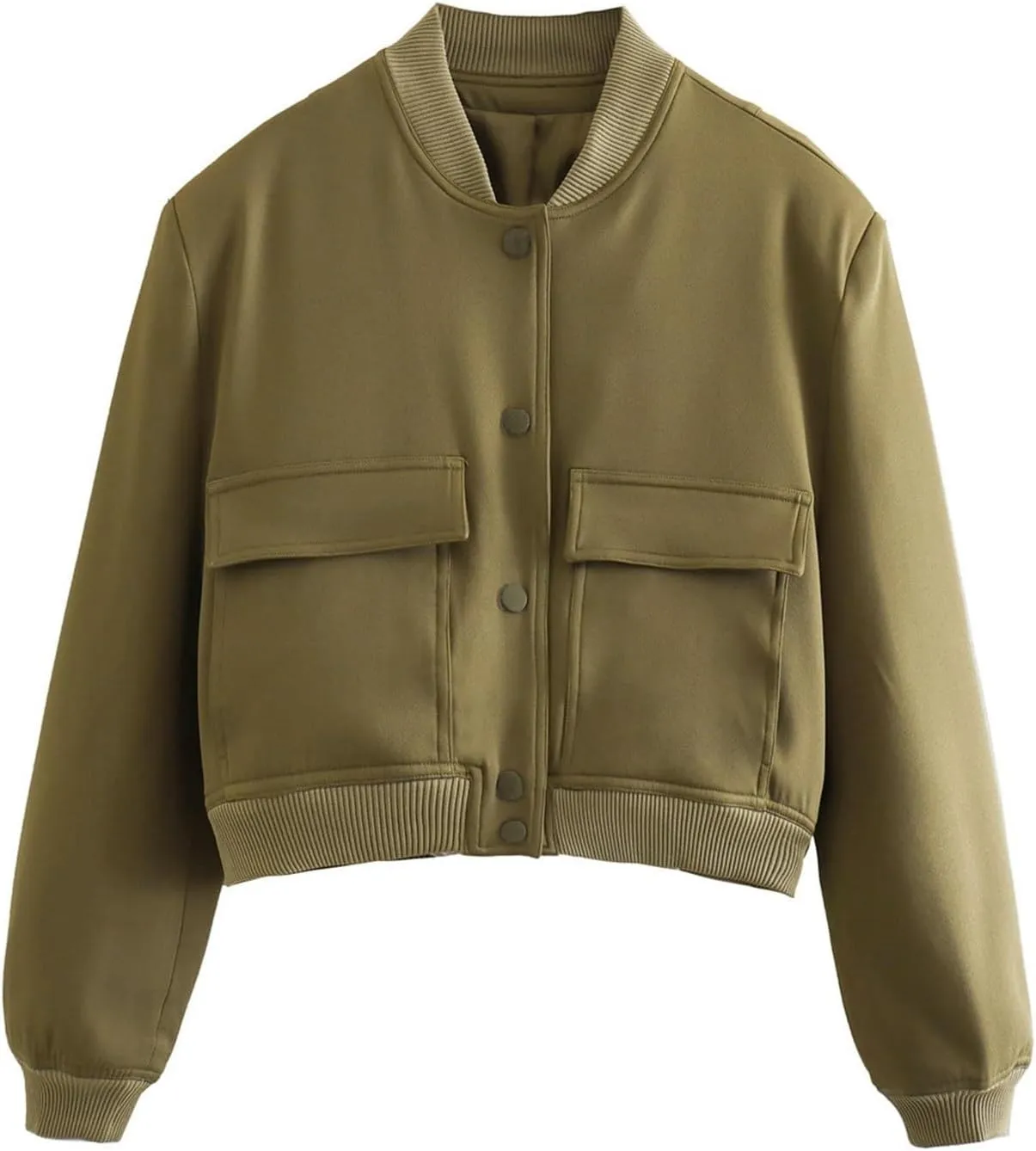 Women's Fashion Short Jackets Fall Button Down Strand Collar Varsity Cropped Shackets Long Sleeve Bomber with Pockets