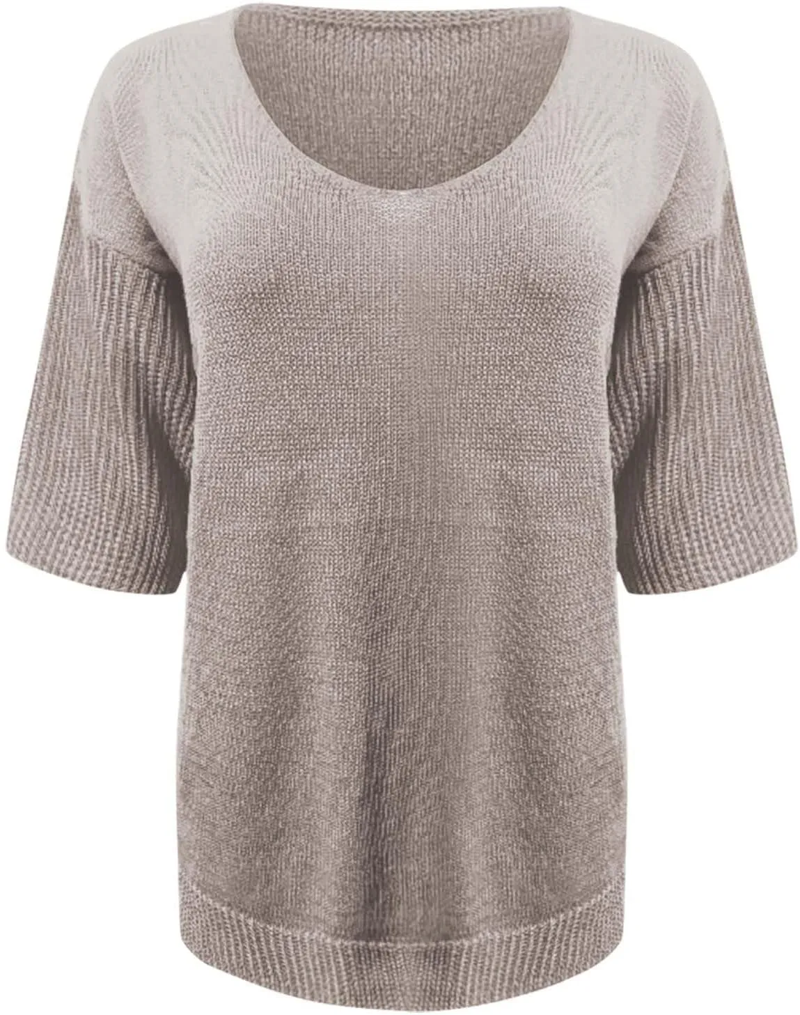 Womens Fashion Sweaters Loose V Neck 3/4 Length Sleeve Pullover Knitted Shirts Fall Solid Color Slouchy Crochet Tops