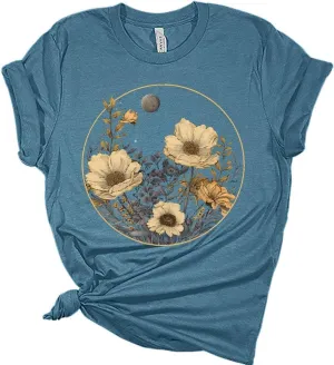Womens Floral Shirts Wildflower Vintage Graphic Tees Short Sleeve Bella Summer Tops