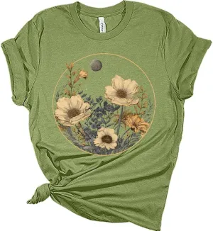 Womens Floral Shirts Wildflower Vintage Graphic Tees Short Sleeve Bella Summer Tops