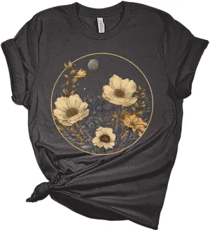 Womens Floral Shirts Wildflower Vintage Graphic Tees Short Sleeve Bella Summer Tops