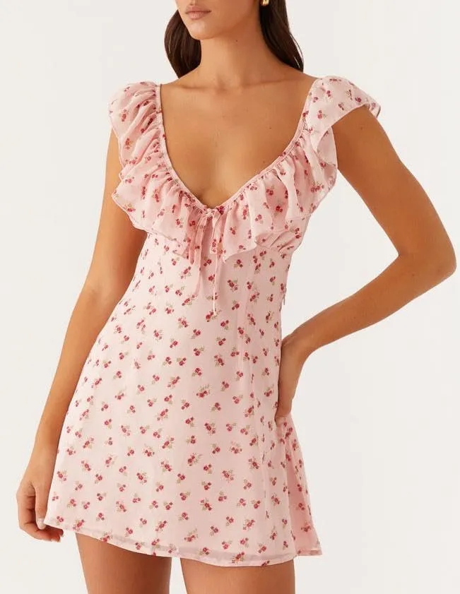 Women's Floral Summer Sweetheart Neck Tie Back Mini Dresses Backless Going Out Short Sundresses