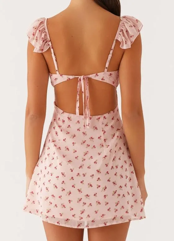 Women's Floral Summer Sweetheart Neck Tie Back Mini Dresses Backless Going Out Short Sundresses