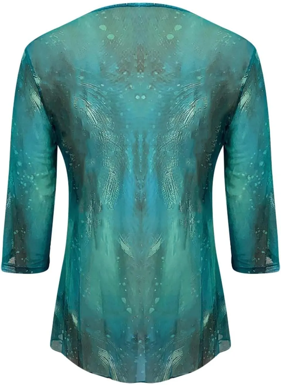 Womens Gauze T Shirts Summer Casual V Neck Long Sleeve Irregular Hem Mesh Sheer Tops Floral Print Boho Holiday Blouse