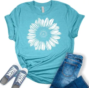 Women's Graphic Sunflower T Shirt Summer Bella Top Casual Plus Size Tee