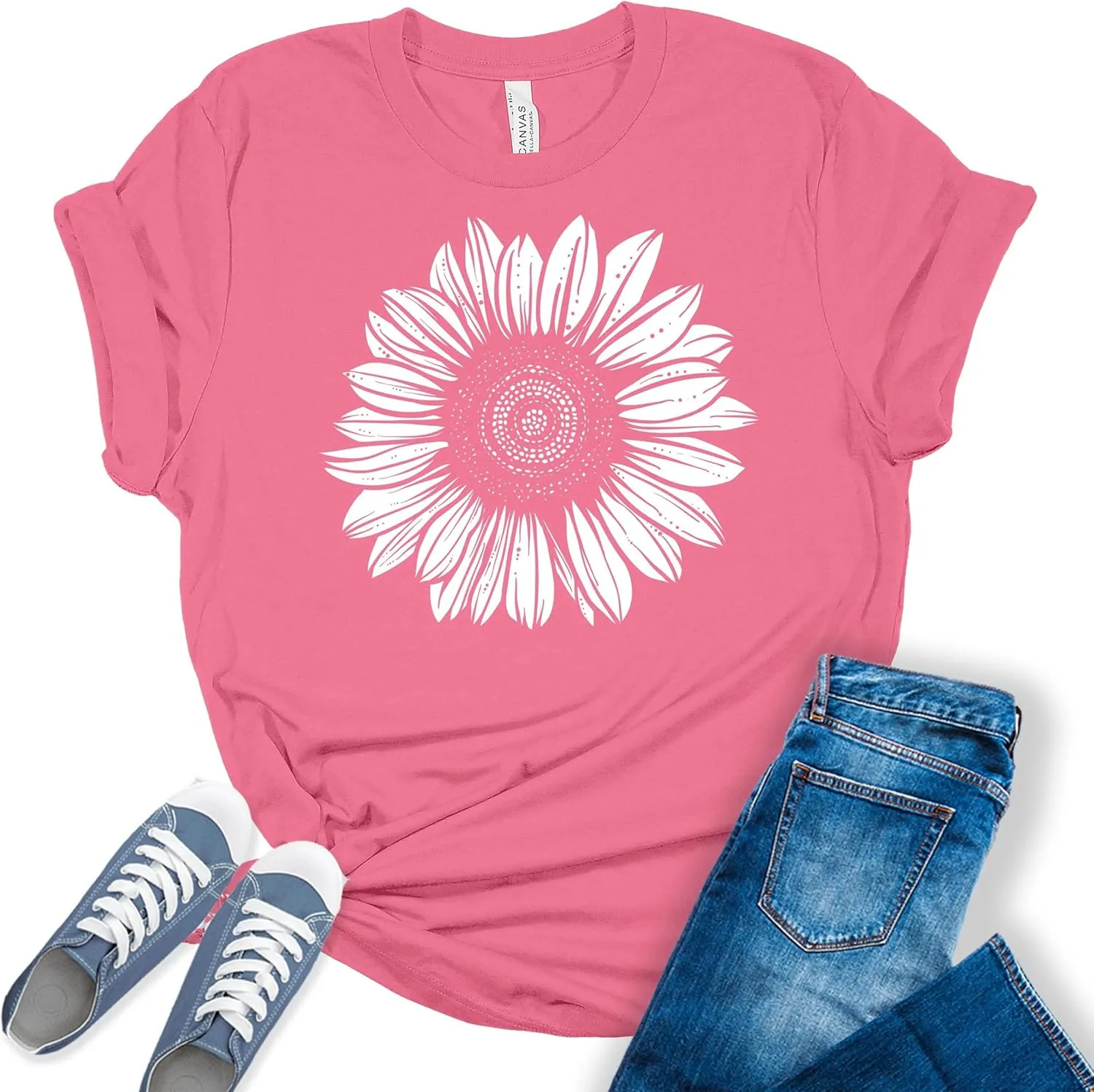 Women's Graphic Sunflower T Shirt Summer Bella Top Casual Plus Size Tee