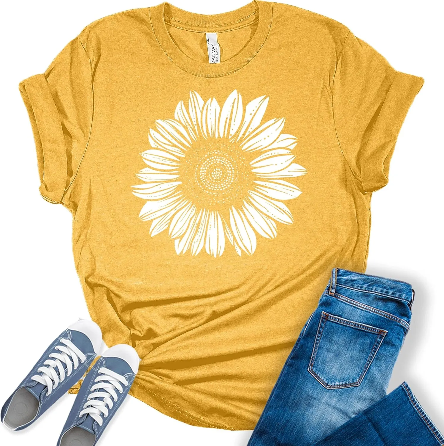Women's Graphic Sunflower T Shirt Summer Bella Top Casual Plus Size Tee
