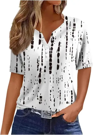 Women's Graphic t Shirts Short Sleeve Henley V Neck Boho Floral Tops Dressy Casual Blouses Trendy 2024 Summer