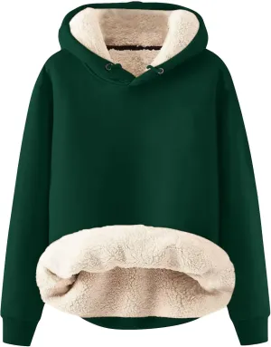Womens Hoodies Winter Warm Sherpa Lined Sweatshirts Casual Thick Long Sleeve Pullover Hooded Sweatshirt Tops