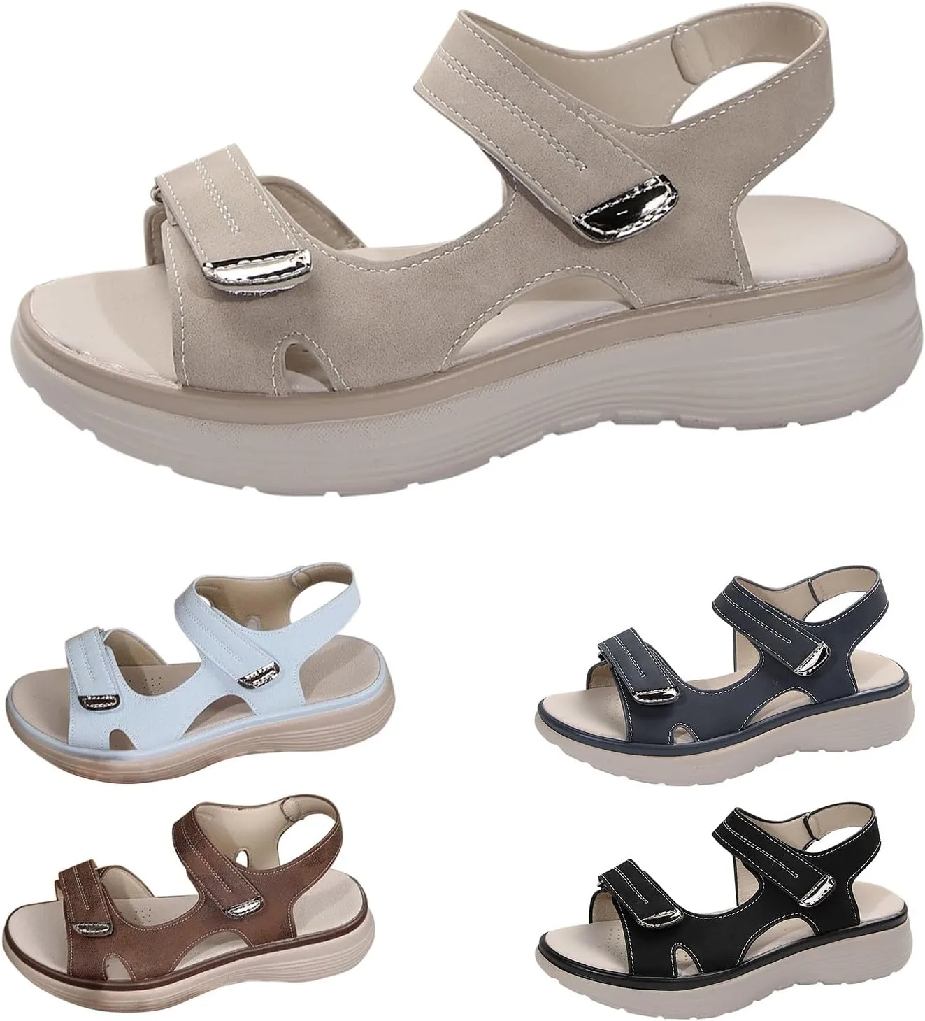 Women's Orthopedic Wide Sandals Strappy Arch Support Flat Sandals for Plantar Fasciitis Adjustable Ankle Strap