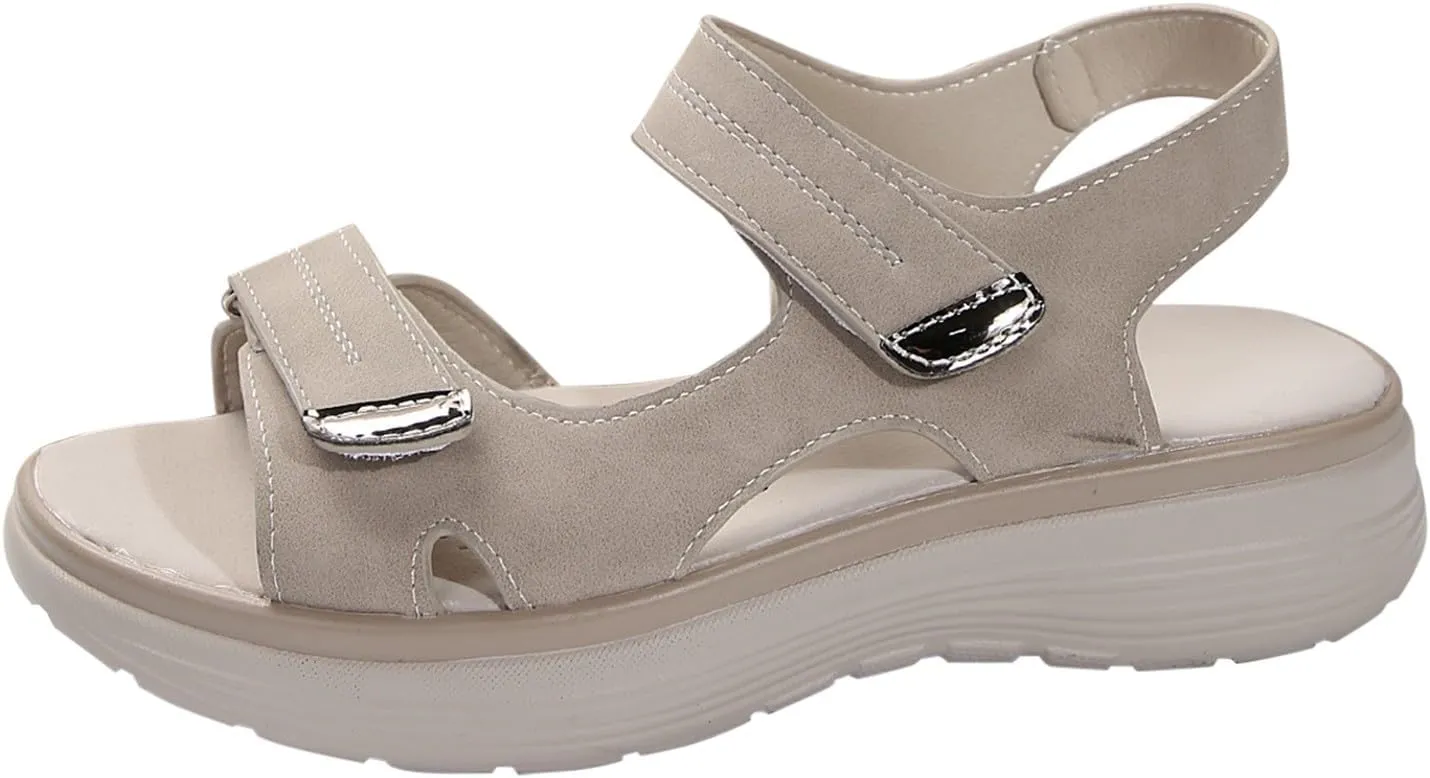 Women's Orthopedic Wide Sandals Strappy Arch Support Flat Sandals for Plantar Fasciitis Adjustable Ankle Strap