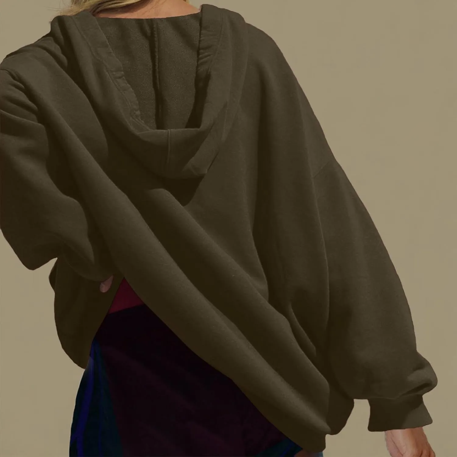 Womens Oversized Hoodies V Neck Sweatshirts Solid Long Sleeve Pullover Casual Fall Clothes 2024 Trendy Hooded Top