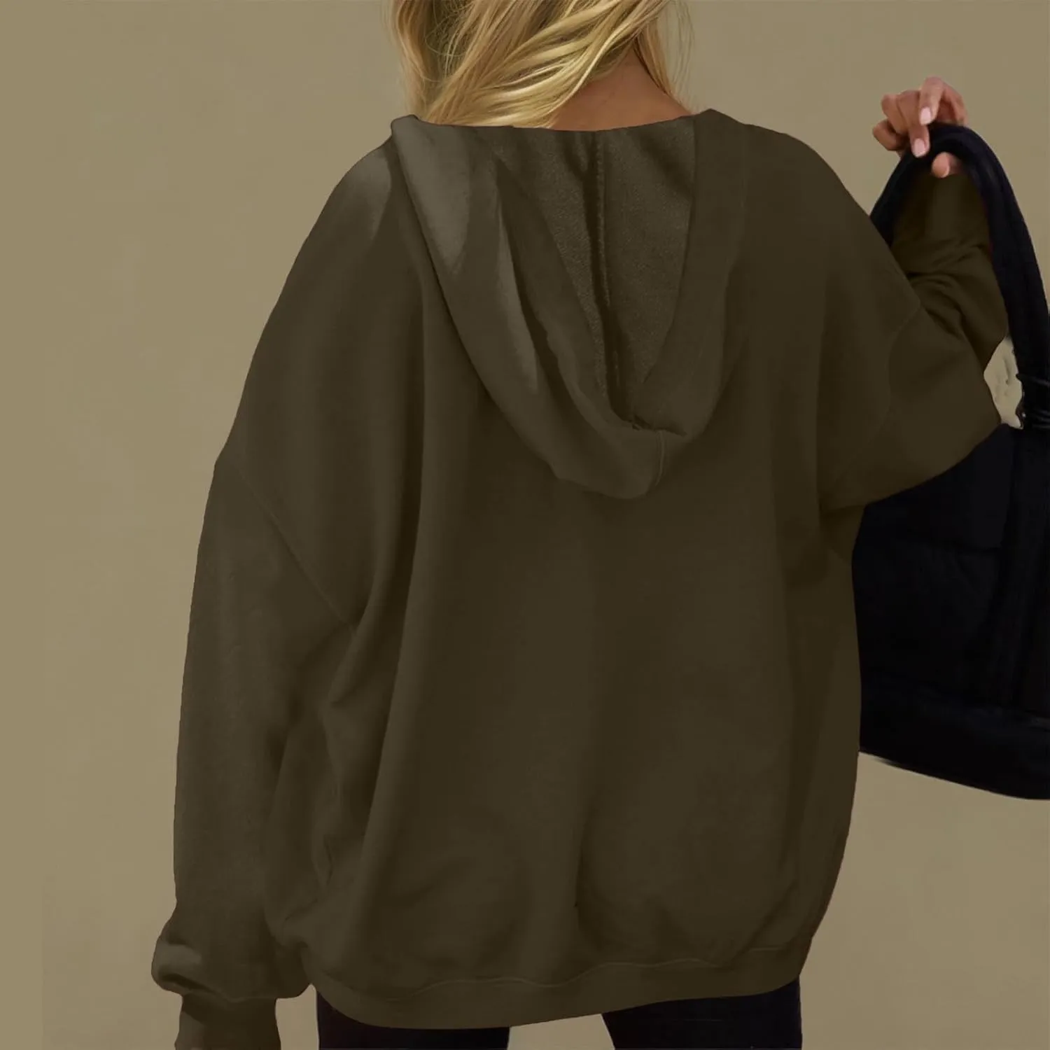 Womens Oversized Hoodies V Neck Sweatshirts Solid Long Sleeve Pullover Casual Fall Clothes 2024 Trendy Hooded Top