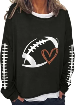 Womens Oversized Sweatshirts Funny Letter Rugby Print Drop Shoulder Pullovers Crewneck Long Sleeve Lightweight Blouse