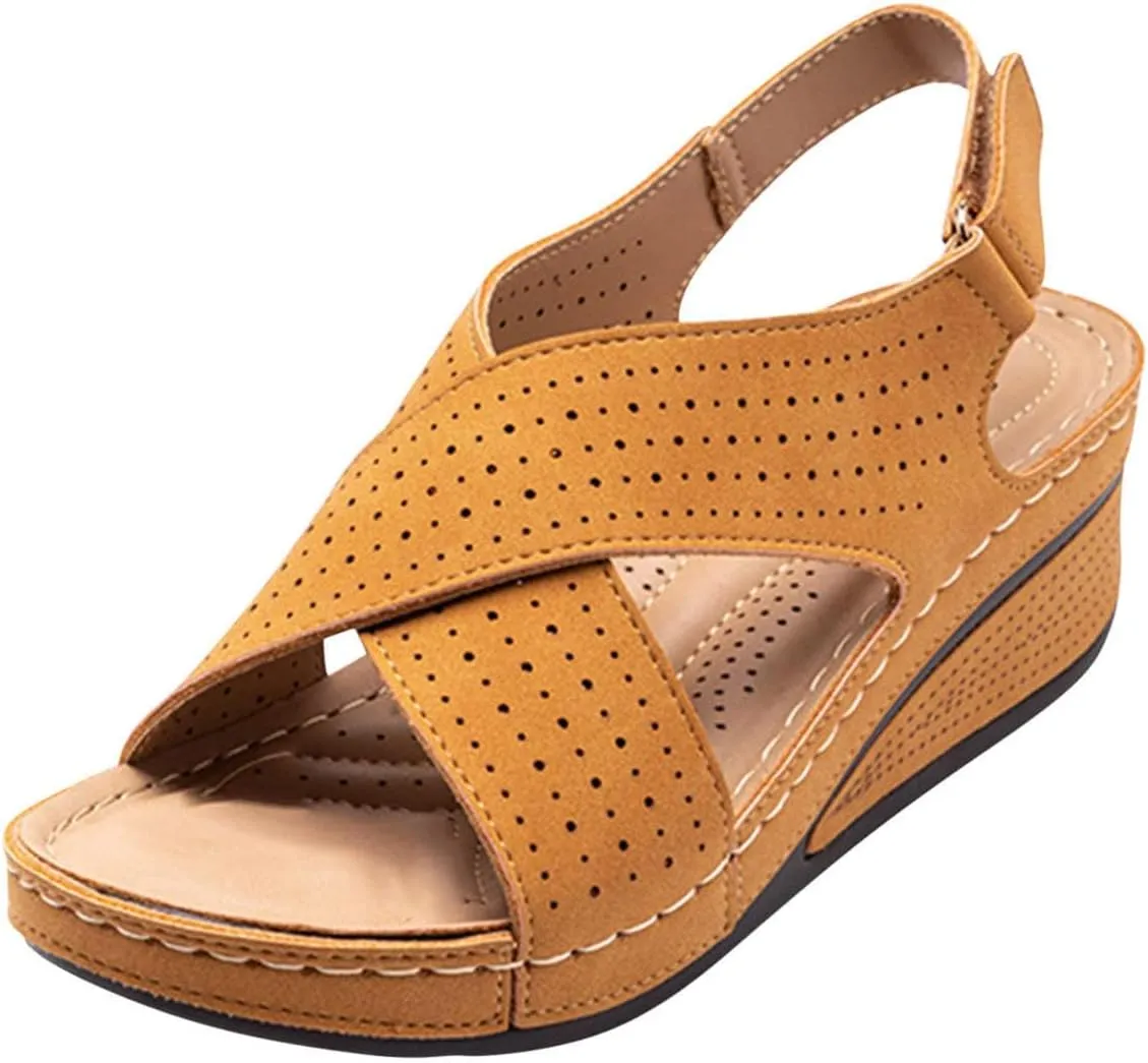 Women's Platform Wedge Sandal Open Toe Crisscross Summer Walking Shoes Flat Feet Open Toe Buckle Strap Beach Ladies Shoes
